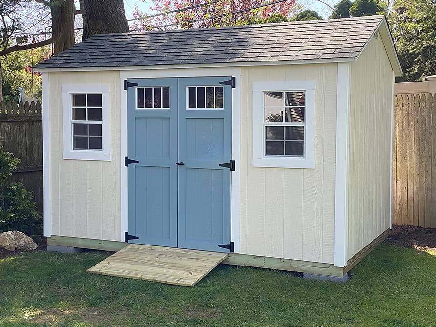 beautiful shed in backyard
