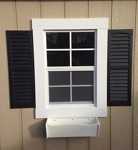 window of flower box and shutters